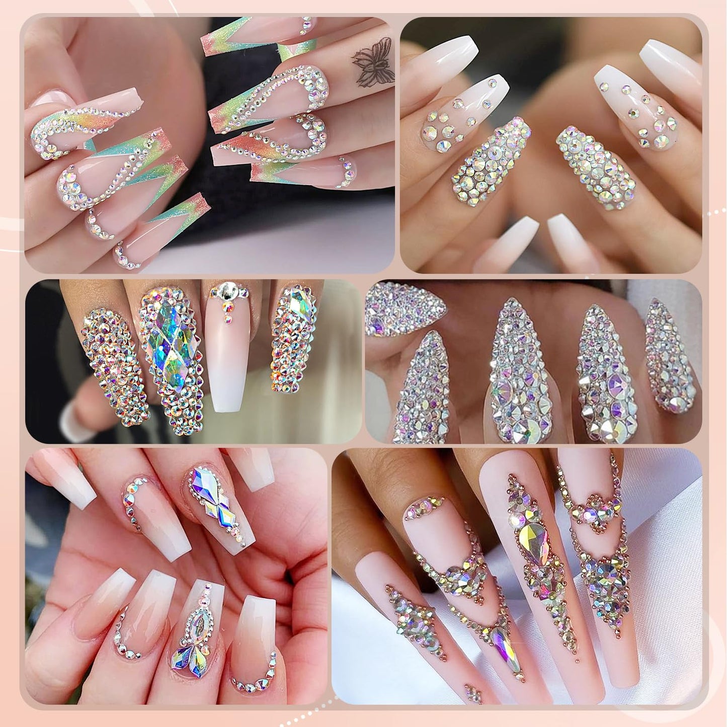 Nail Art Rhinestone Kit, 15Ml Rhinestone Gel Glue+Colorful Gems+Flatback Glass Crystal Ab&Clear Gemstones with Pickup Tools for Bedazzling Nail and Face Makeup