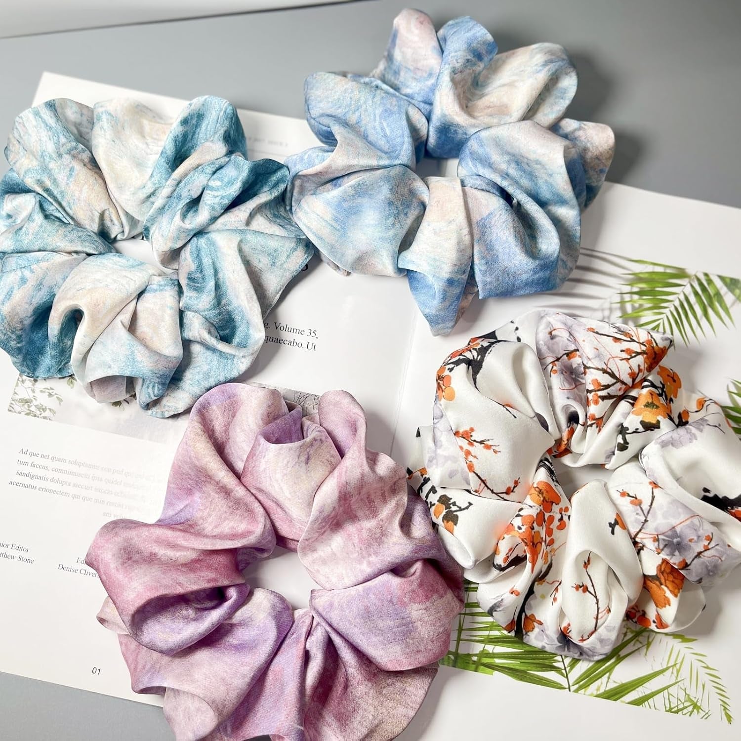 Large Satin Scrunchies XL Silk Oversized Scrunchie for Thick Long Hair Scrunchy Bobbles Hair Ties Jumbo for Women Girls (PAINTING)