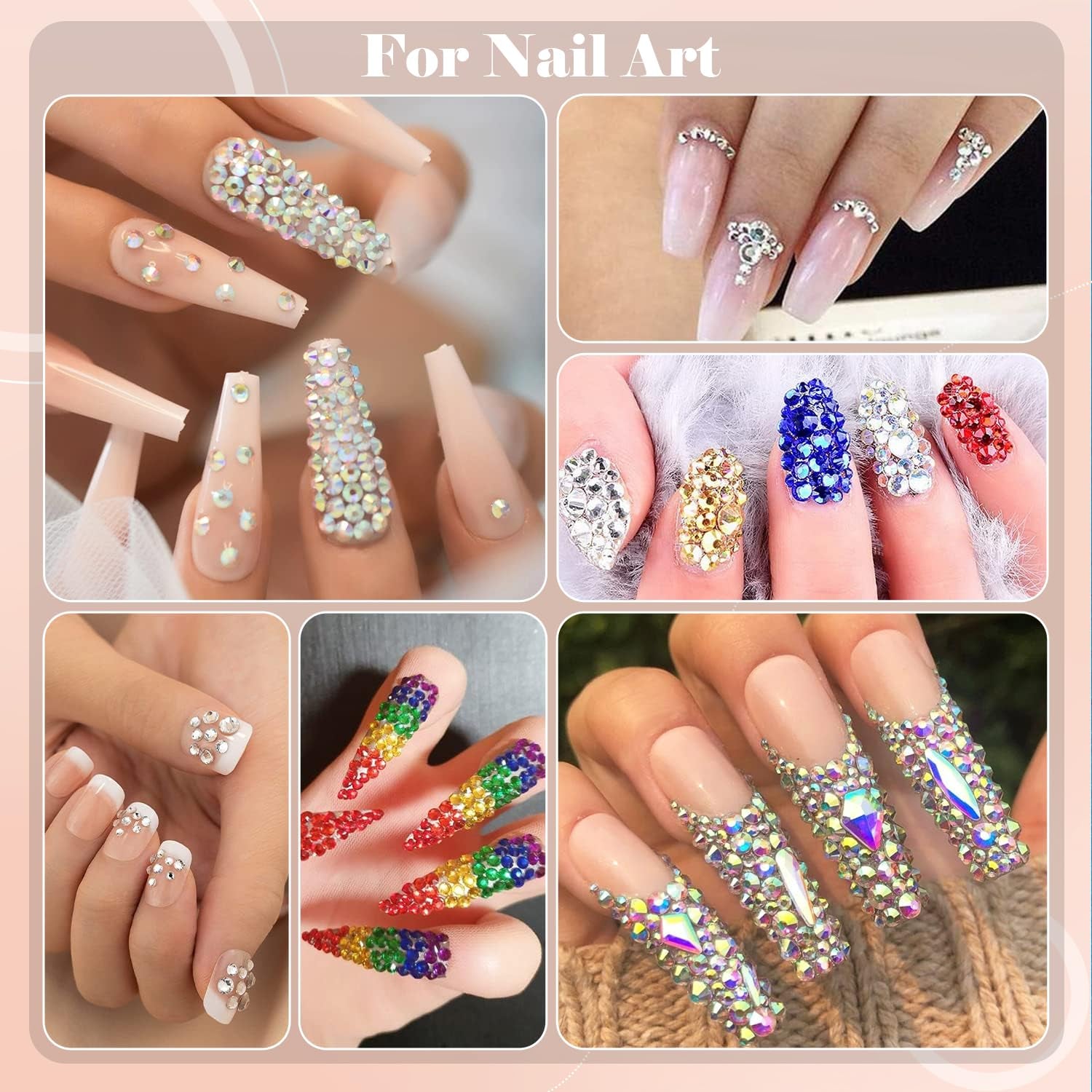 Nail Art Rhinestone Kit, 15Ml Rhinestone Gel Glue+Colorful Gems+Flatback Glass Crystal Ab&Clear Gemstones with Pickup Tools for Bedazzling Nail and Face Makeup