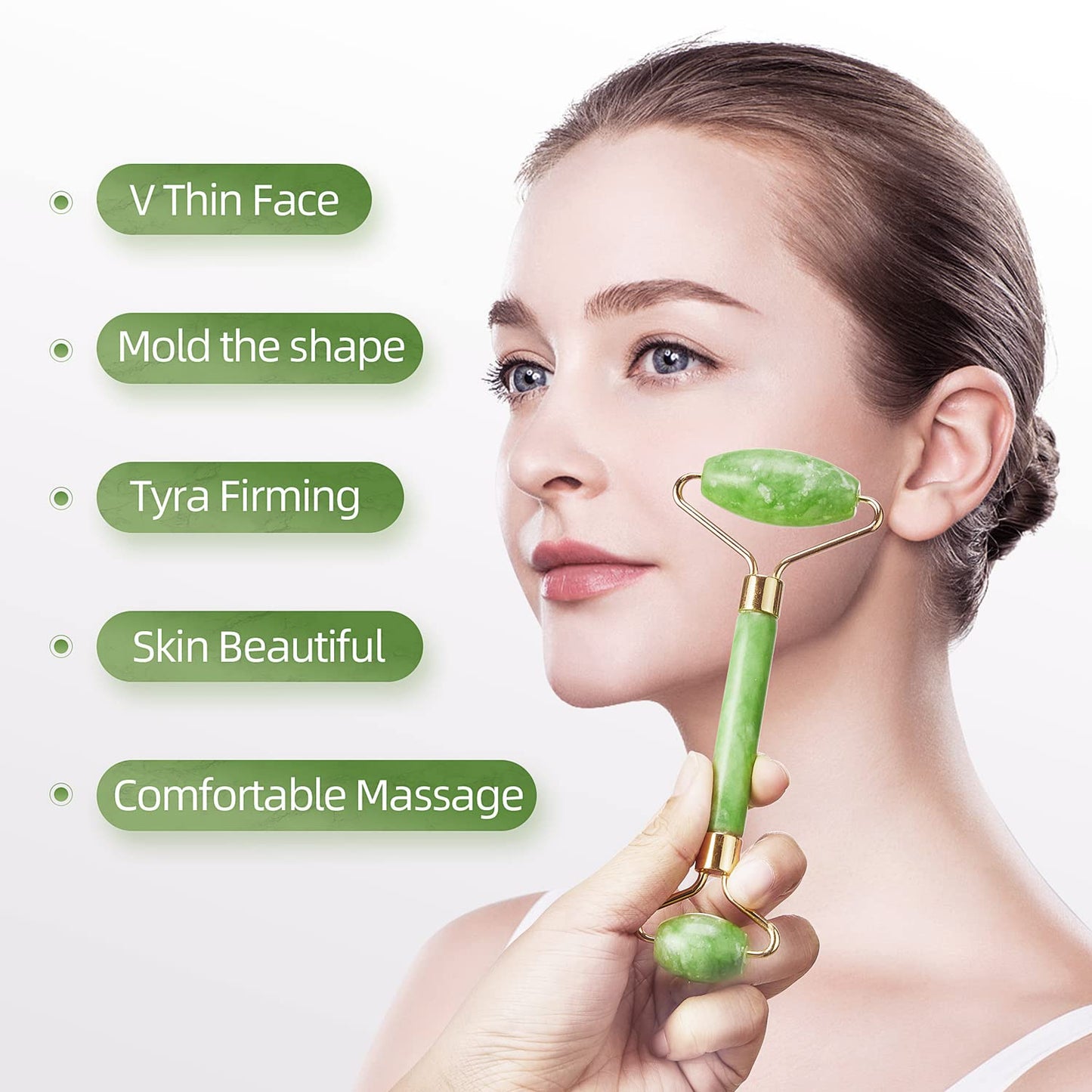 Natural Jade Roller for Face Eyes Tool Jade Facial Roller Noiseless Facial Massage Roller
